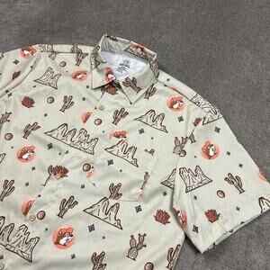Bucees Shirt Mens Large Button Beaver Logo All Over Print Desert Western Stretch